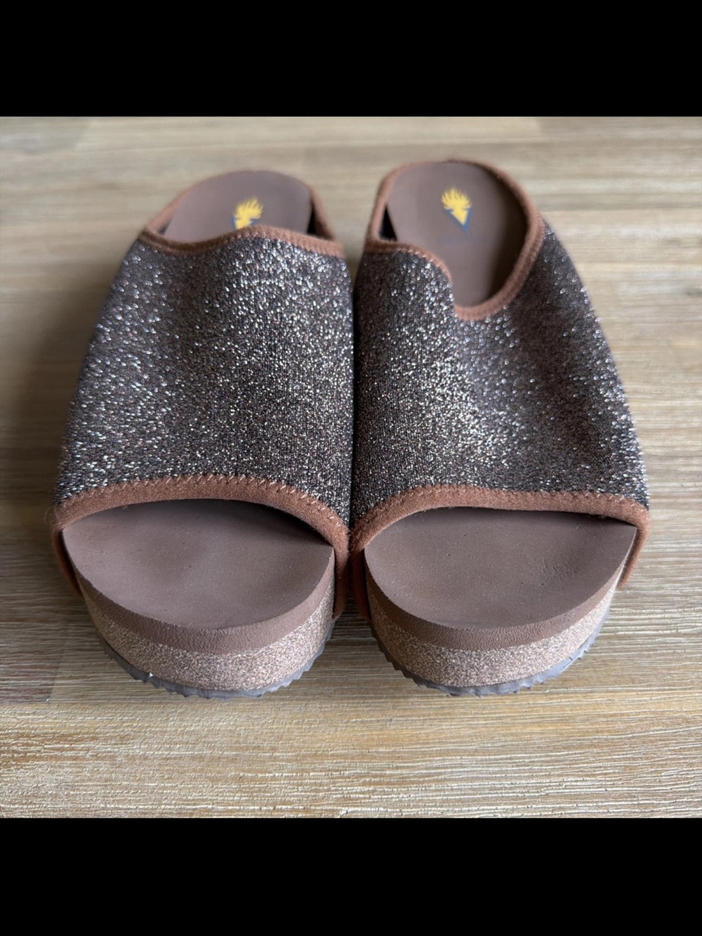 Volatile Wedge Sandals Women 8 Bronze Glitter Slide Comfortable Stylish Design - Picture 8 of 12